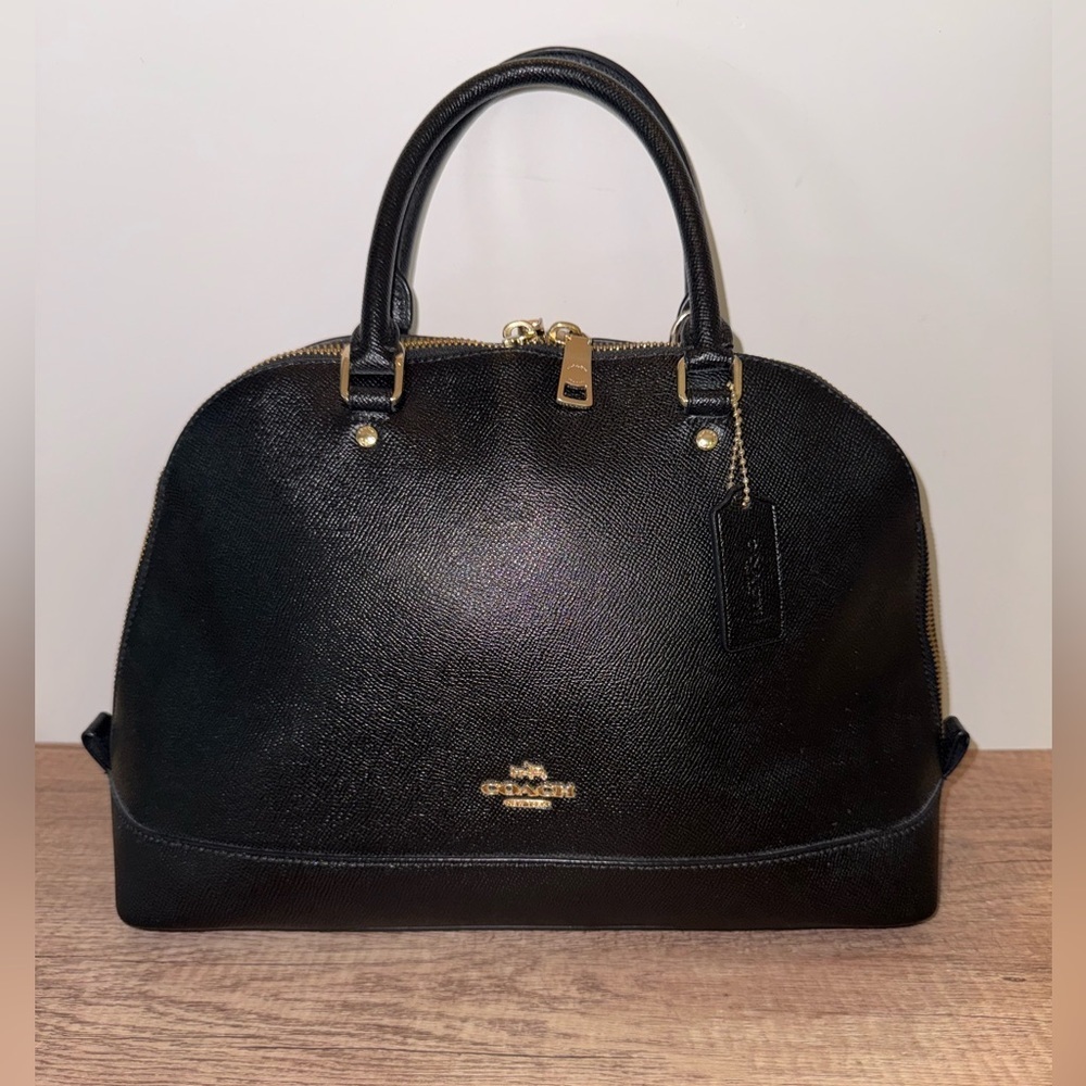 Coach Sierra Satchel Black Crossgrain Leather F57524 Dome Zip Top Handbag Purse